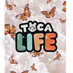 Toca Life Game Logo with Monarch Butterflies and Sparkling Cloud Background HD phone wallpaper