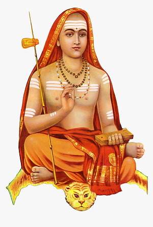 Adi Shankaracharya Traditional Indian Painting with Tiger and Staff HD phone wallpaper