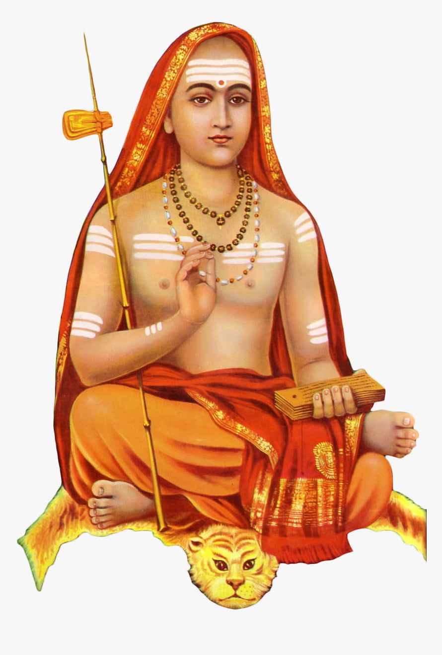 Adi Shankaracharya Traditional Indian Painting with Tiger and Staff HD phone wallpaper