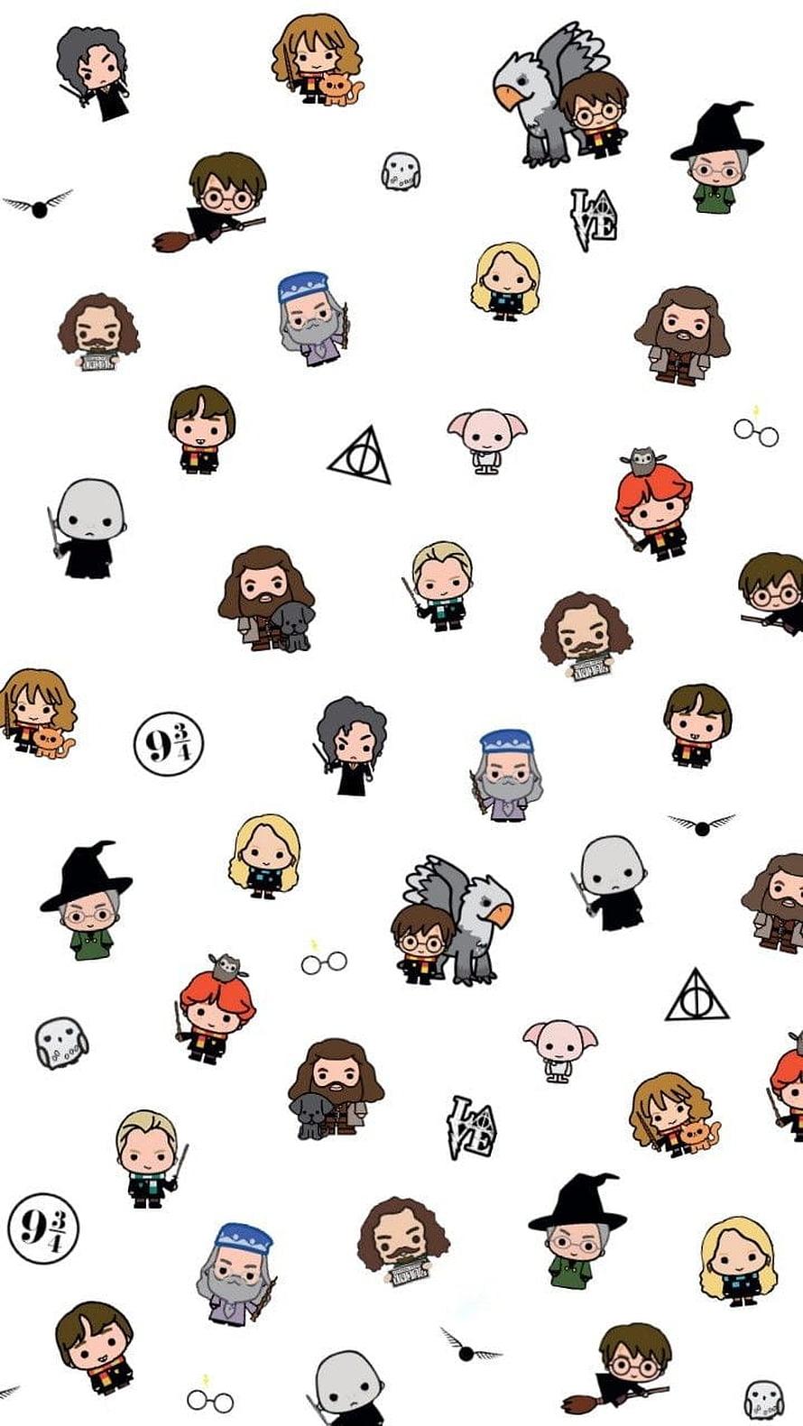 Cute Chibi Harry Potter Characters Pattern Wallpaper HD phone wallpaper
