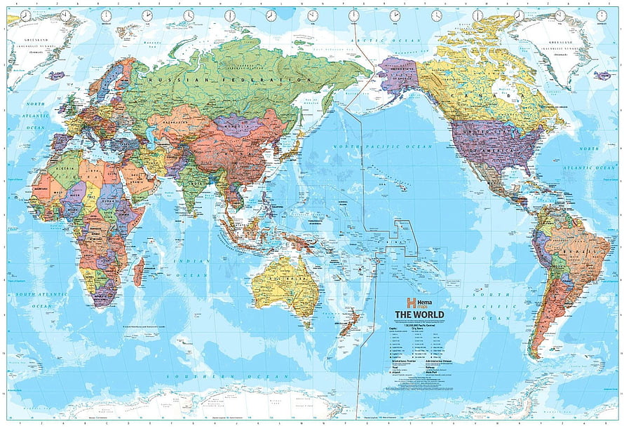 Detailed World Political Map with Country Borders and Time Zones HD wallpaper