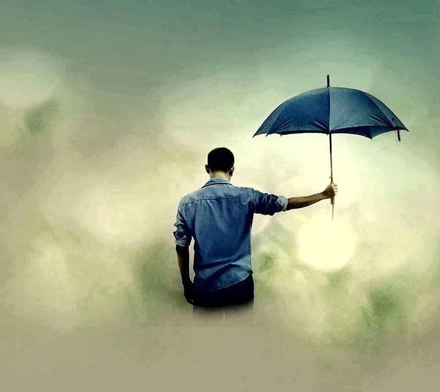 Lone Man Holding Umbrella in Misty Rain, Melancholic and Solitary Mood, stylish attitude sad alone boy dp and cover, alone boy in rain HD wallpaper