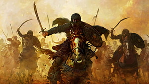 Epic Fantasy Battle Scene With Armored Horsemen Charging Into War HD wallpaper