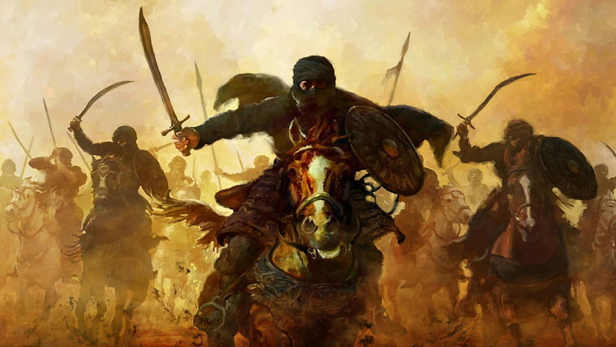 Epic Fantasy Battle Scene With Armored Horsemen Charging Into War HD wallpaper