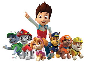 Paw Patrol Team Group Portrait with Ryder and Six Puppies in Colorful Uniforms HD wallpaper