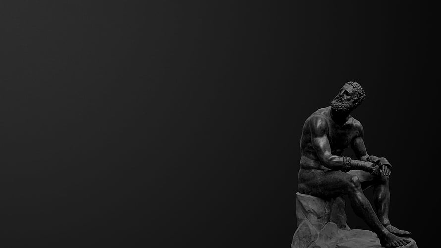 Dark moody bronze statue of a seated bearded man on a rock against a black background, : statue, dark, Ancient Greek sculpture 1920x1080, #greek sculpture HD wallpaper