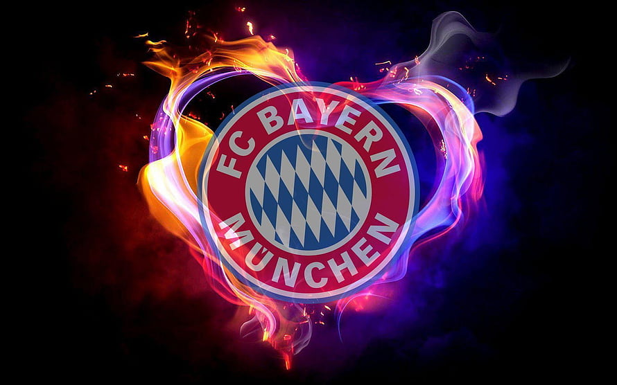 FC Bayern Munich Logo Surrounded by Fiery Flames and Smoke HD wallpaper