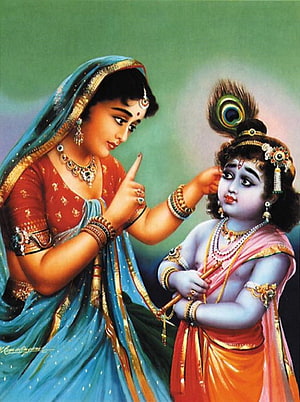 Yashoda and Baby Krishna in Traditional Indian Art HD phone wallpaper