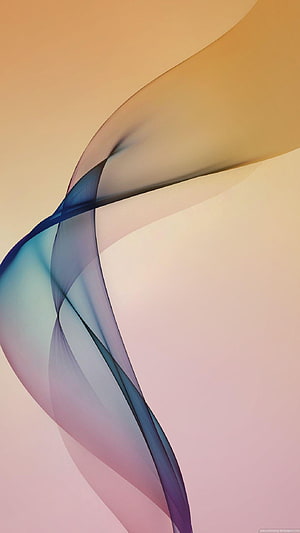 Abstract flowing silk waves in blue and purple against a warm gradient background HD phone wallpaper