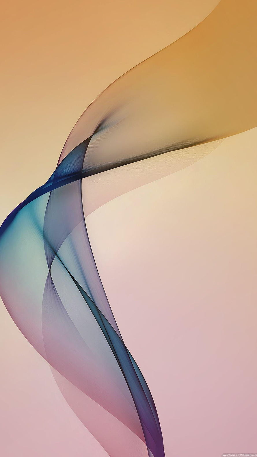 Abstract flowing silk waves in blue and purple against a warm gradient background HD phone wallpaper
