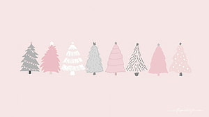 Cute Pastel Christmas Tree Lineup on Soft Pink Background HD wallpaper