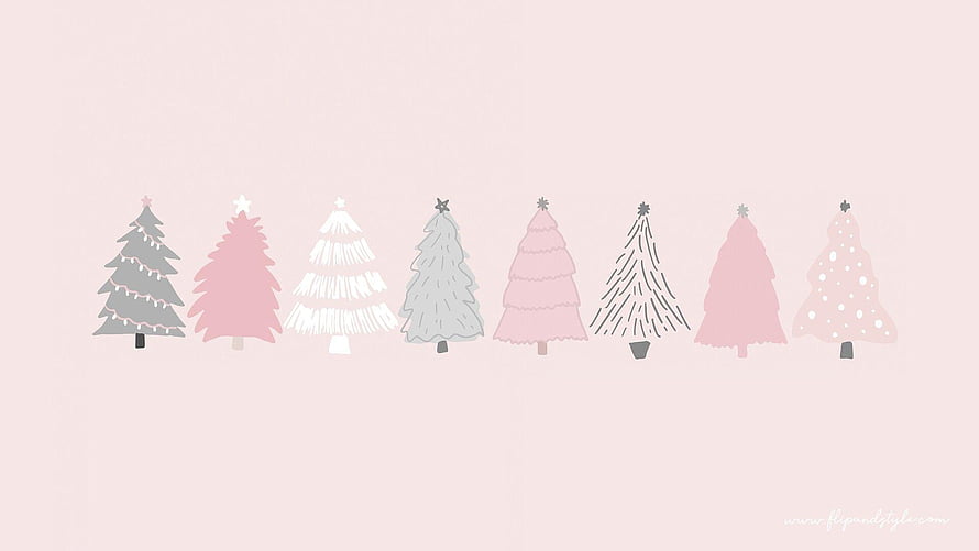 Cute Pastel Christmas Tree Lineup on Soft Pink Background HD wallpaper
