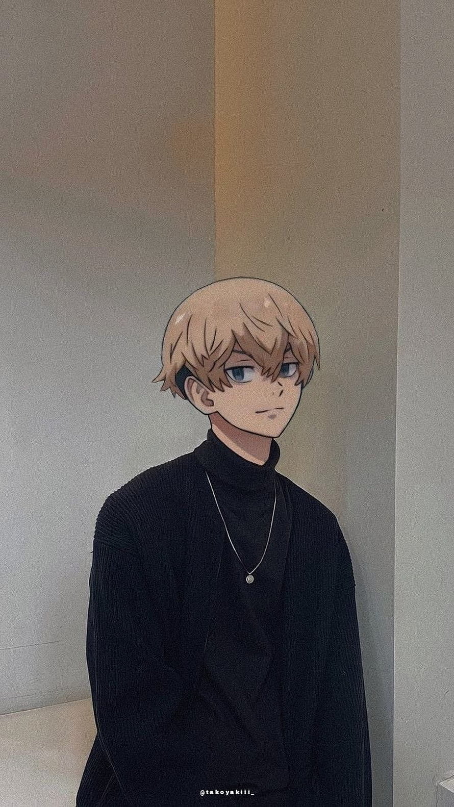 Matsuno Chifuyu Anime Character in Black Turtleneck and Cardigan HD phone wallpaper