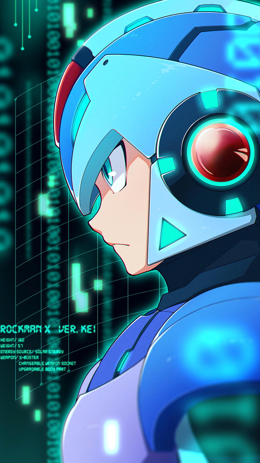 Rockman X Anime Style Portrait with Digital Interface Background, Megaman X Ver. Kei, mega man x9 HD phone wallpaper