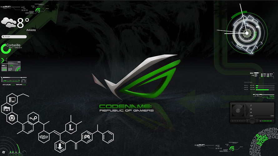 Asus Republic of Gamers Codename Desktop Interface with Green and Black Tech Aesthetic HD wallpaper