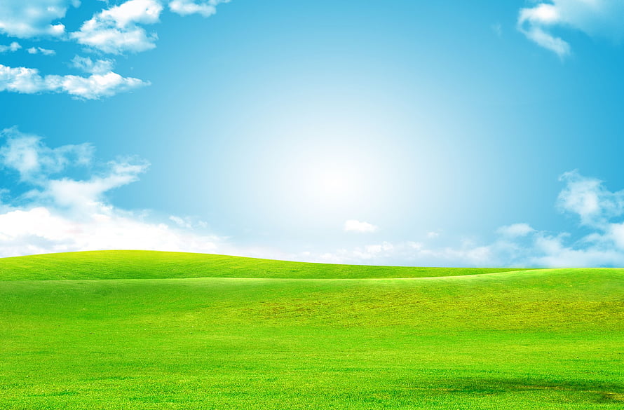 Serene Green Rolling Hills Under a Bright Blue Sky with Fluffy White Clouds HD wallpaper
