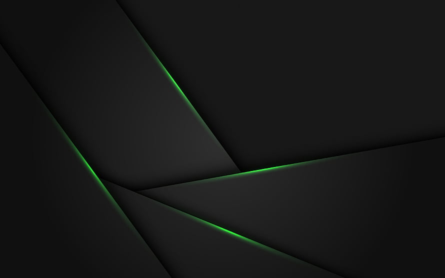 Abstract Dark Geometric Background With Neon Green Glowing Lines HD wallpaper