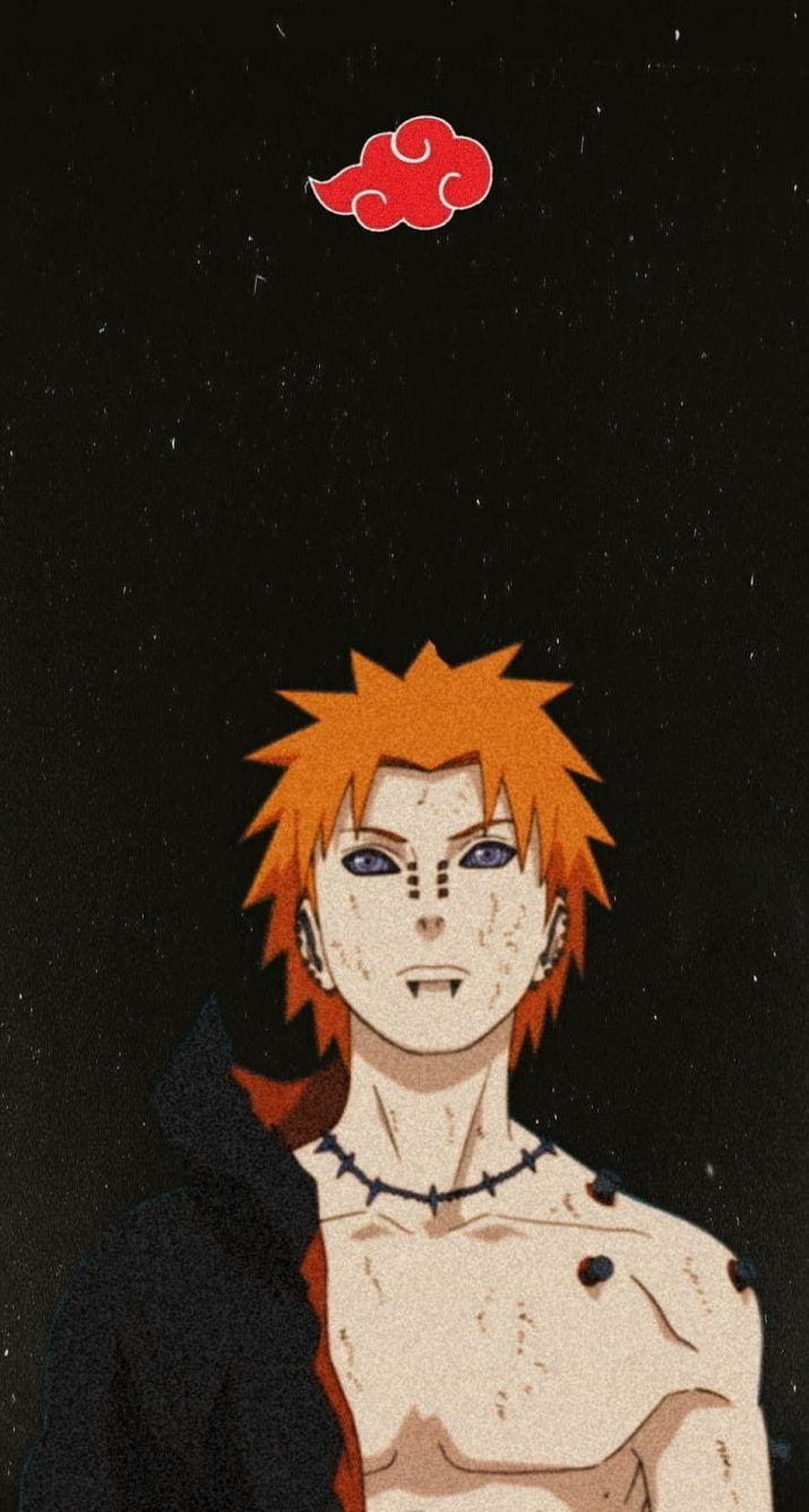 Pain from Naruto Shippuden in Akatsuki cloak with red cloud symbol on dark background HD phone wallpaper