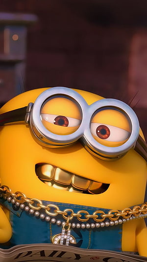 Minion King Bob with Gold Teeth and Chains in a Close-Up Portrait HD phone wallpaper