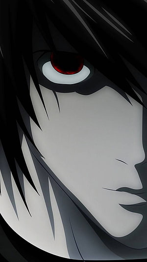 Anime Character With Red Eye And Black Hair Close Up HD phone wallpaper