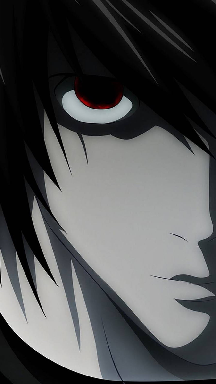 Anime Character With Red Eye And Black Hair Close Up HD phone wallpaper