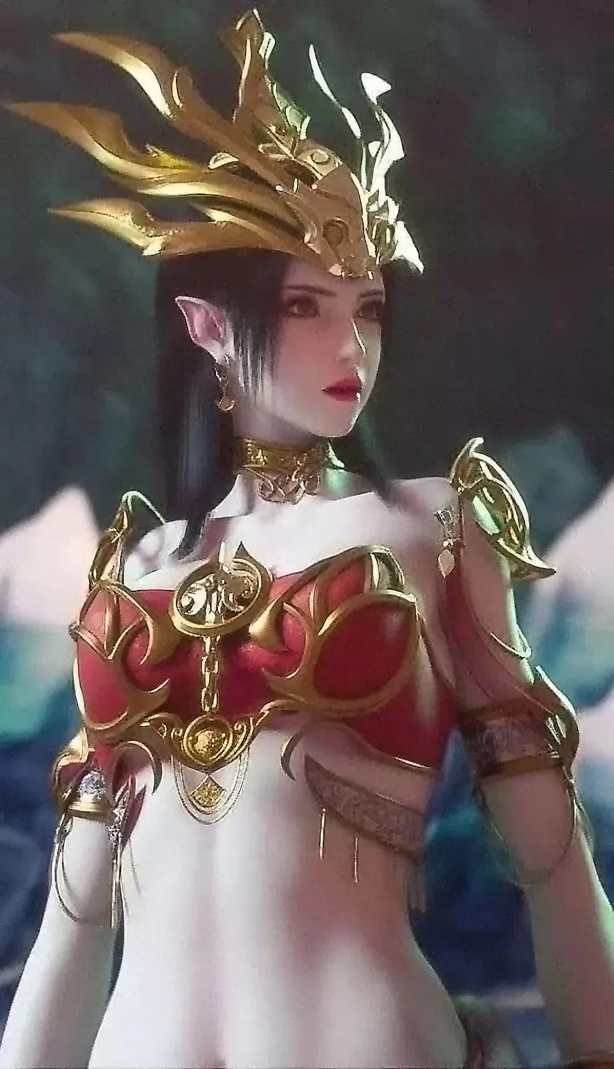 Ratu Medusa Fantasy Character in Ornate Gold and Red Armor HD phone wallpaper