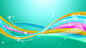 Abstract Colorful Wavy Lines and Geometric Shapes on Teal Background HD wallpaper