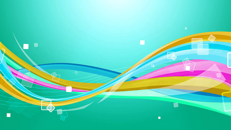 Abstract Colorful Wavy Lines and Geometric Shapes on Teal Background HD wallpaper