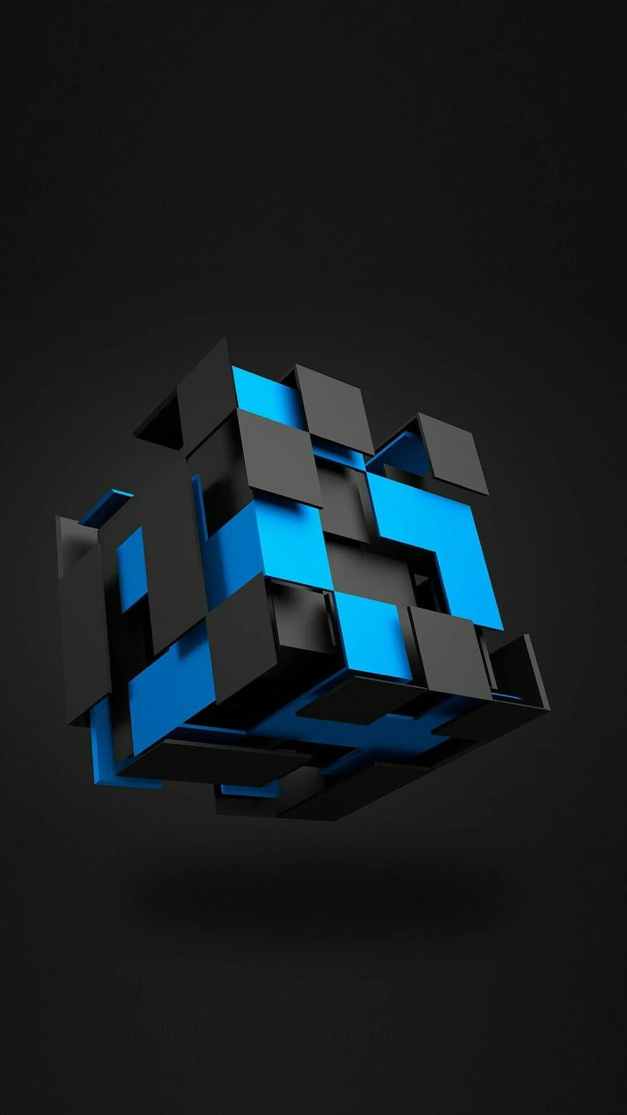Abstract 3D Geometric Cube with Blue and Black Blocks HD phone wallpaper