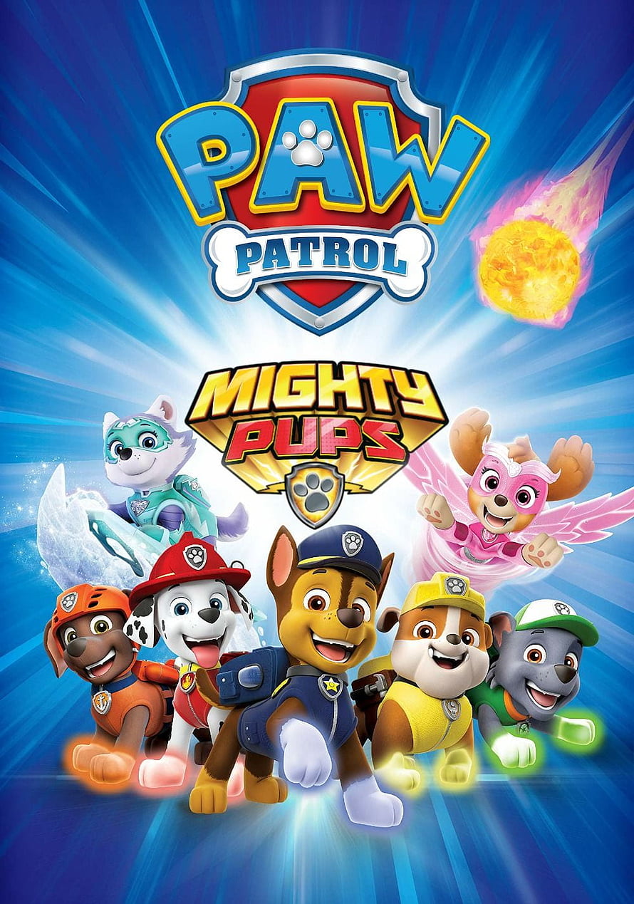 Paw Patrol Mighty Pups Movie Poster Featuring All Pups in Superhero Gear HD phone wallpaper
