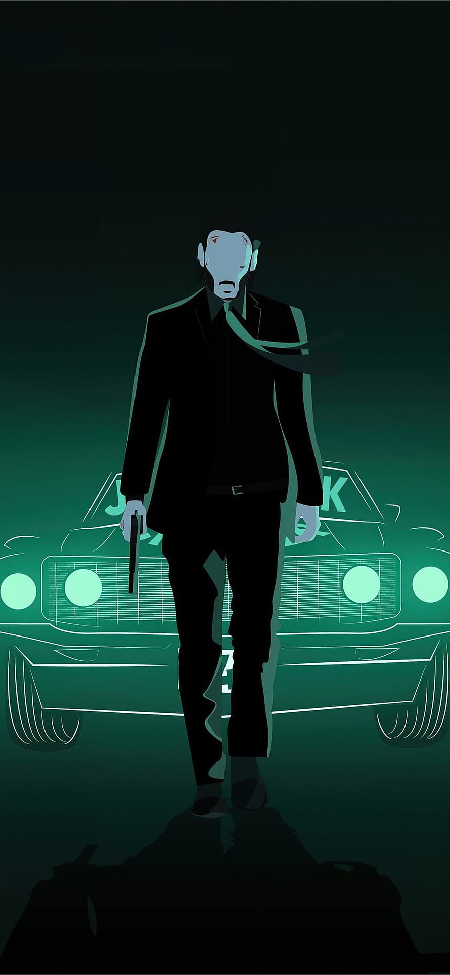 John Wick Chapter 4 Minimalist Artwork with Classic Car and Gun HD phone wallpaper