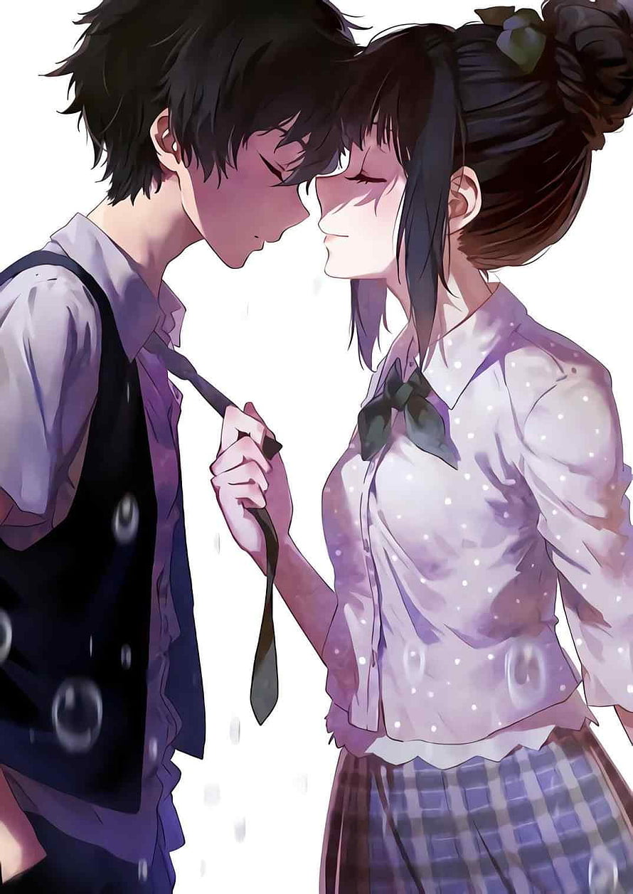Romantic Anime Couple in School Uniforms Sharing an Intimate Moment, Beautiful Romantic Anime, anime couples romance HD phone wallpaper