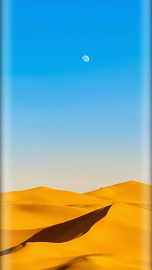 Golden Sand Dunes Under Blue Sky With Moon HD phone wallpaper