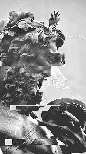 Glitch Art Black And White Greek Mythology Statue With Digital Distortion And Noise HD phone wallpaper