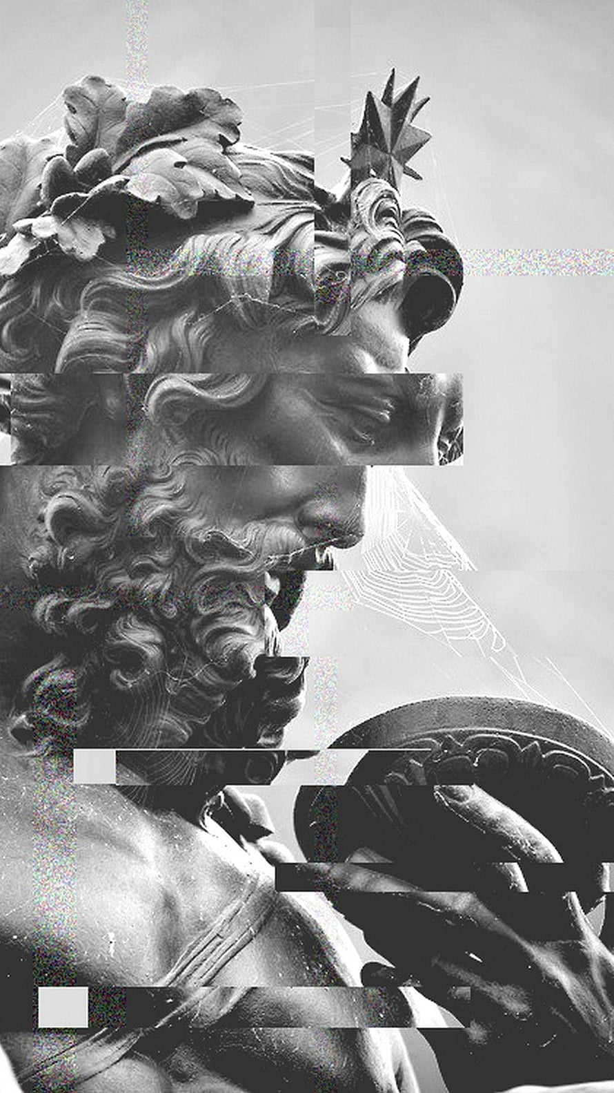 Glitch Art Black And White Greek Mythology Statue With Digital Distortion And Noise HD phone wallpaper