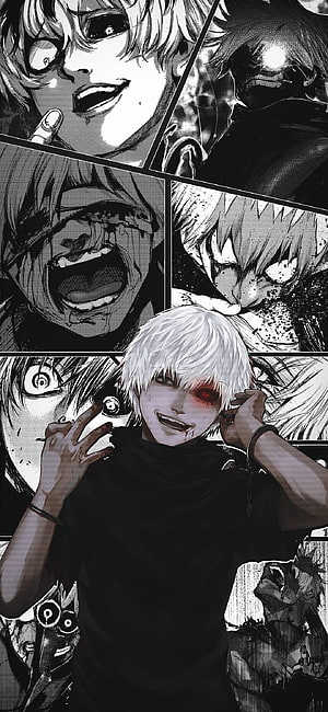 Kaneki Ken Tokyo Ghoul manga panels collage with red eye and black shirt, ken kaneki , #Ken Kaneki HD phone wallpaper