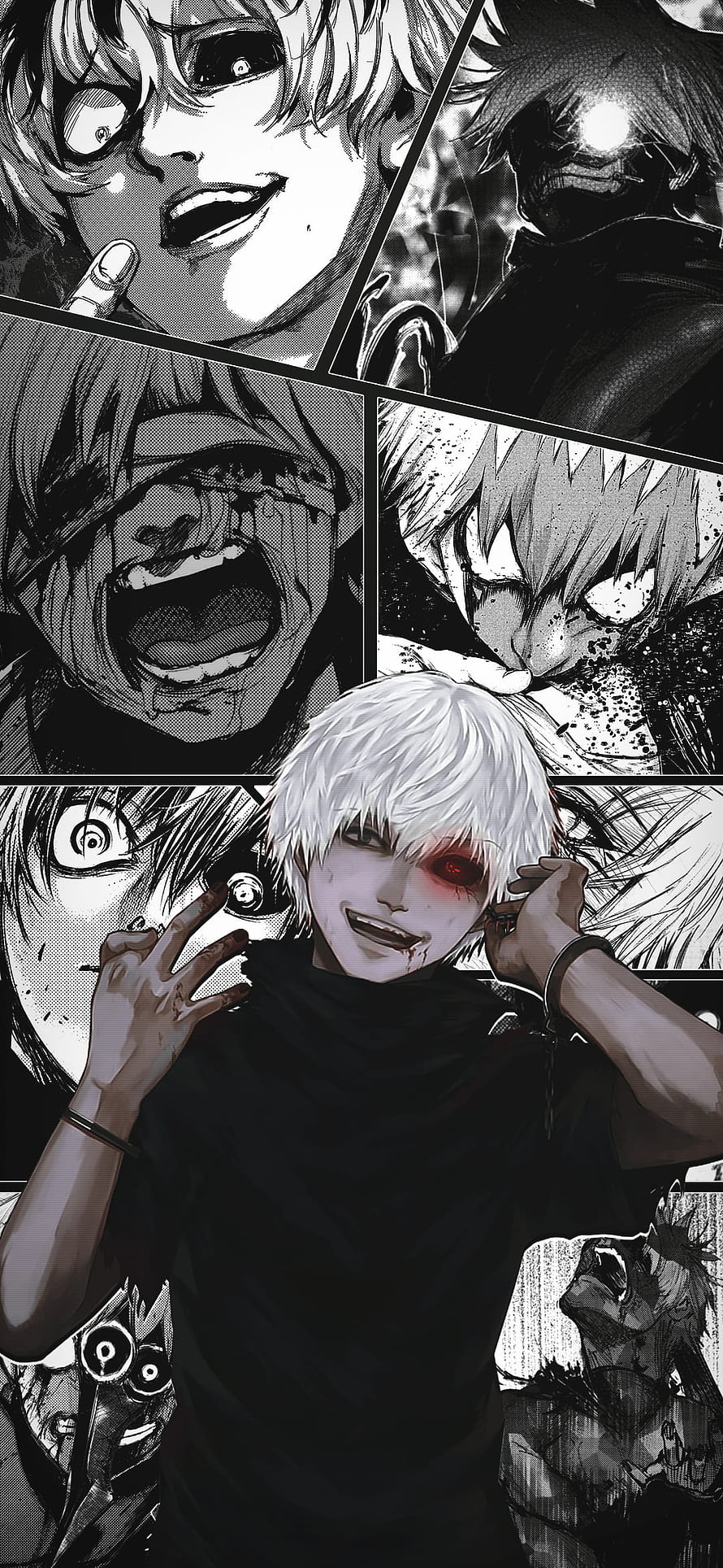 Kaneki Ken Tokyo Ghoul manga panels collage with red eye and black shirt, ken kaneki , #Ken Kaneki HD phone wallpaper
