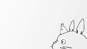 My Neighbor Totoro Line Art Sketch with Chibi Companion on Minimal White Background HD wallpaper