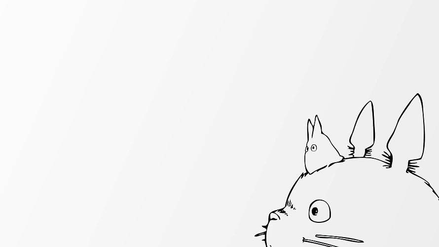 My Neighbor Totoro Line Art Sketch with Chibi Companion on Minimal White Background HD wallpaper