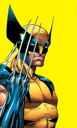 Wolverine in Classic Yellow and Blue Suit with Retractable Claws Extended HD phone wallpaper