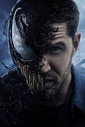 Venom and Tom Hardy Split Face Portrait with Golden Gate Bridge in Background HD phone wallpaper