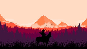 Red Dead Redemption 2 Silhouette of a Cowboy on Horseback Against a Mountain Sunset HD wallpaper
