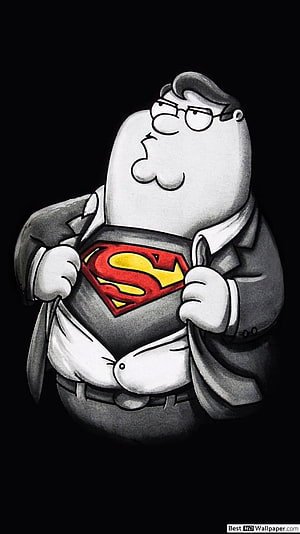Peter Griffin Revealing Superman Emblem in Black and White Cartoon Illustration, Peter Griffin Superman, family guy HD phone wallpaper