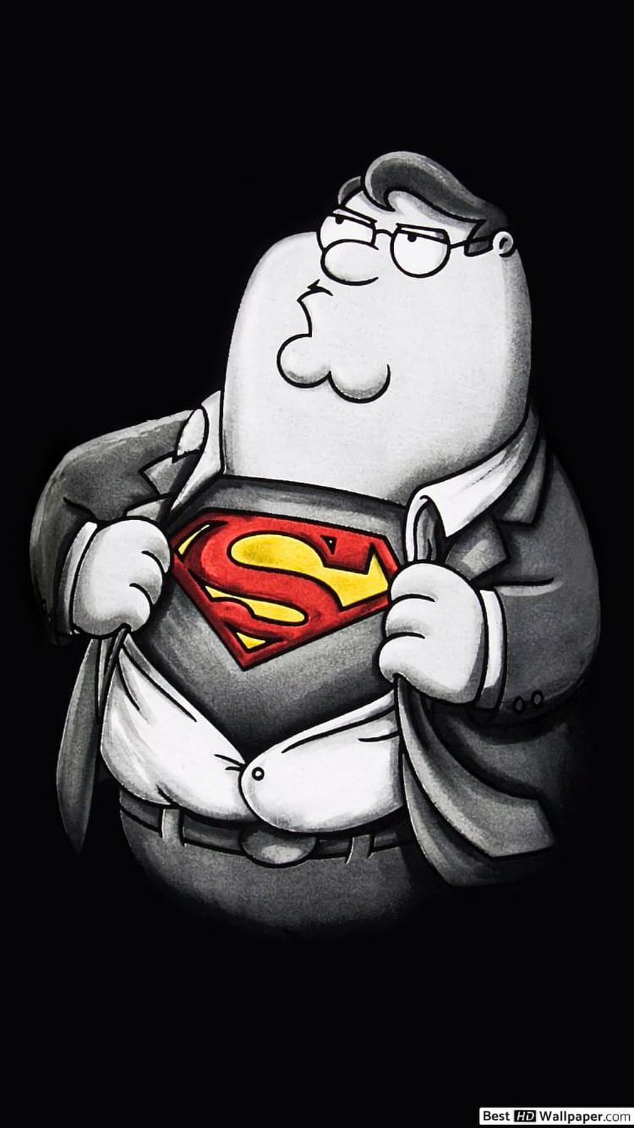 Peter Griffin Revealing Superman Emblem in Black and White Cartoon Illustration, Peter Griffin Superman, family guy HD phone wallpaper