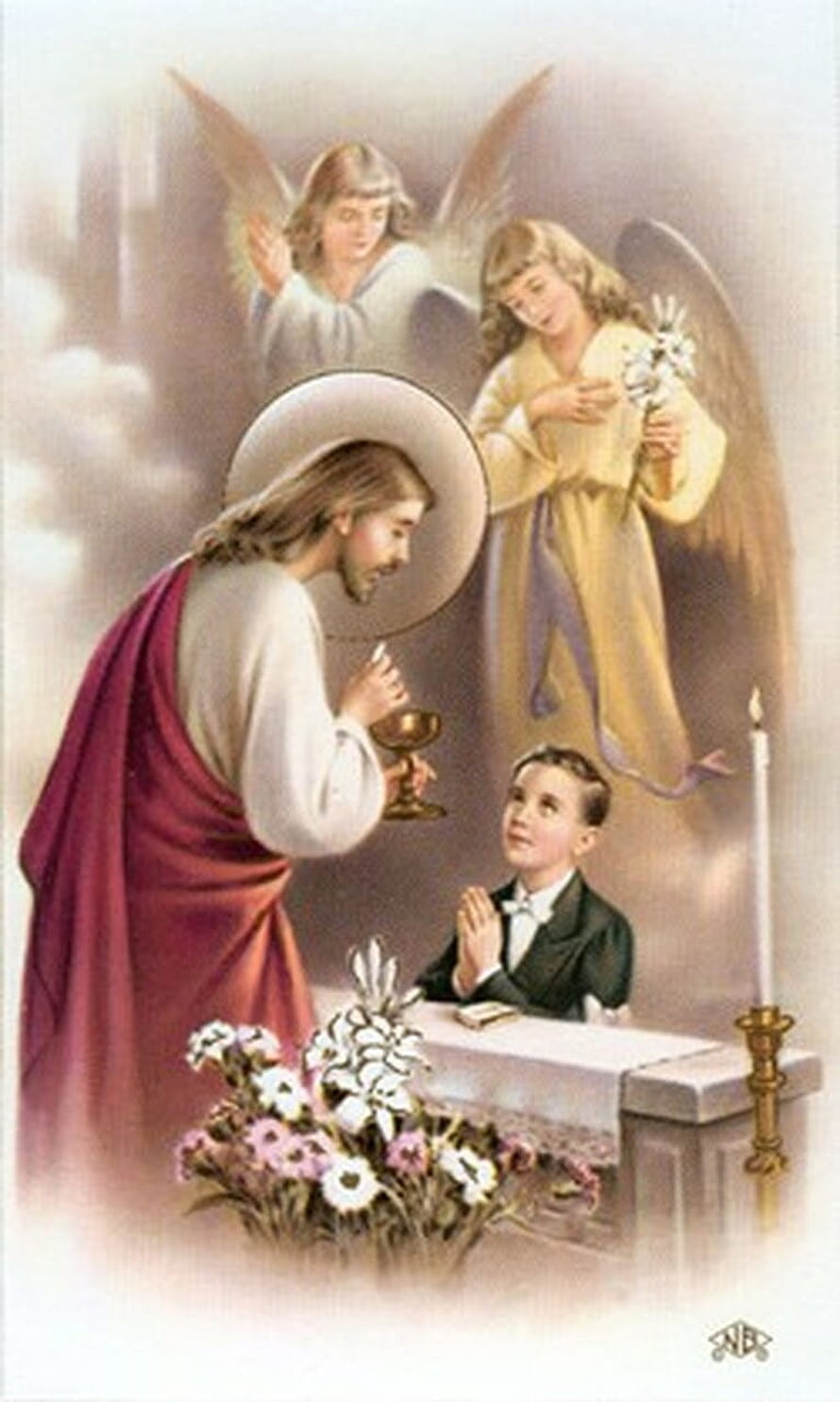 Jesus Christ Administering Holy Communion to a Boy with Angels HD phone wallpaper