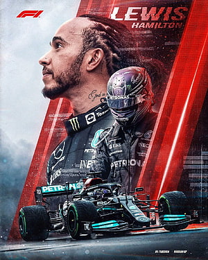 Lewis Hamilton Mercedes F1 Racing Driver Portrait with Petronas Formula One Car HD phone wallpaper