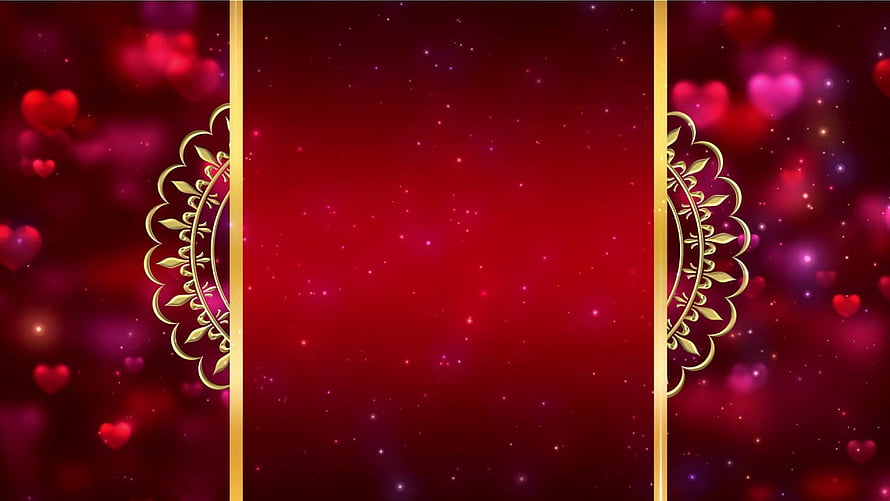 Romantic Red Background With Gold Floral Borders And Floating Hearts, Royal Intro Title Wedding Invitation Backgrounds Video Effects, marriage invitation HD wallpaper