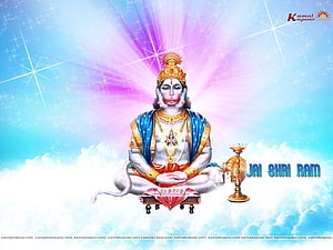 Hanuman meditating in lotus position with radiant divine aura and golden crown, Full screen of Hanuman, hanuman full screen HD wallpaper