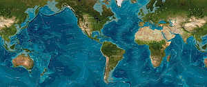 Detailed World Ocean Map Showing Currents, Depths, and Continental Geography HD wallpaper