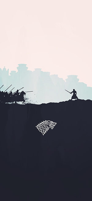 Game of Thrones Stark Direwolf Sigil with Knight and Cavalry Silhouette HD phone wallpaper